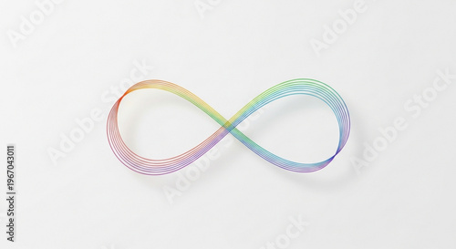 Vibrant rainbow infinity symbol with gradient colors on white background representing eternity and diversity
