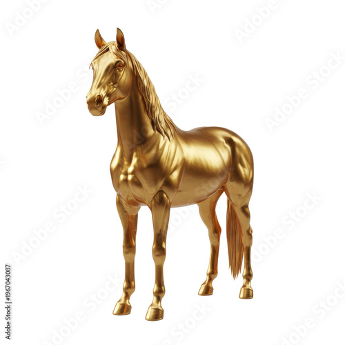 Golden Horse Statue: A majestic, intricately detailed gold horse statue exudes an air of timeless elegance and artistic mastery. Embodying strength and beauty.