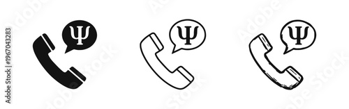 Psychology Phone Consultation Icon Set with Telephone and Psi Symbol