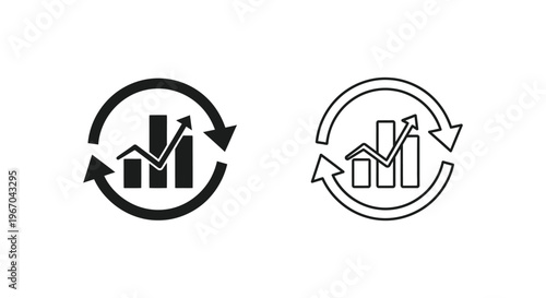 a couple of bar graph icons with arrows Vector