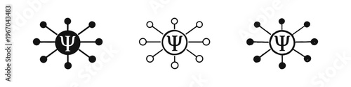 Psychology Network and Interconnected Services Icon Set with Psi Symbol