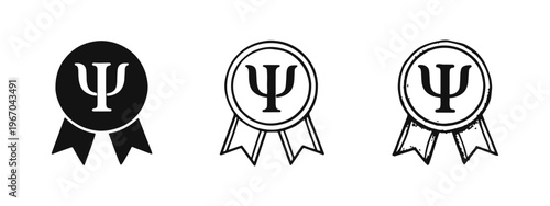 Psychology Award Ribbon Icon Set for Mental Health Certification and Excellence