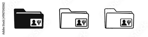 Psychology Patient Folder Icon Set, Mental Health Records Symbol