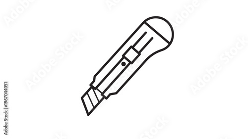 Utility knife outline icon with retractable blade and sliding mechanism for cutting applications featuring cutter, box cutter, sharp edge with tool
