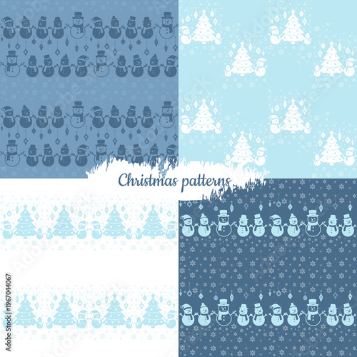 Scandinavian Winter Snowman Seamless Pattern Set