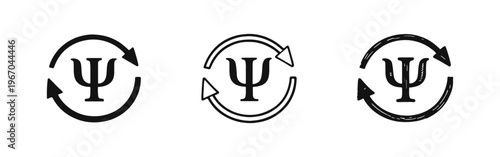 Psychology Refresh Cycle Icon Set: Mental Health Renewal and Continuous Therapy Process