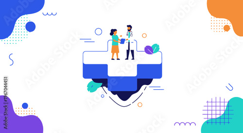 Healthcare providers offer compassionate assistance on a prominent medical cross symbol, representing essential health services, patient care, and the crucial support system within the medical.