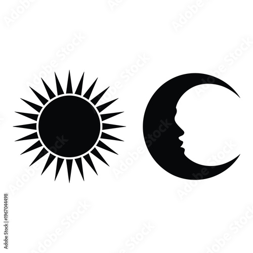 Sun Moon Day Night Cycle Silhouette Icon for Time Weather and Daily Routine Concepts