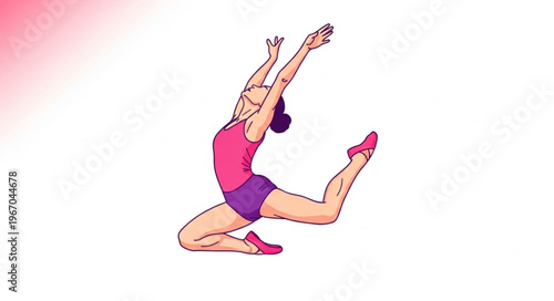 Young Woman Performing Gymnastics Leap Pose.