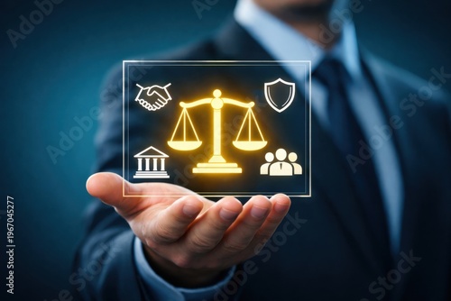 Legal and compliance concept with scales of justice partnership governance protection system
