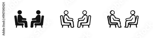 Counseling session icon set, showing two individuals in a therapy or important discussion meeting.