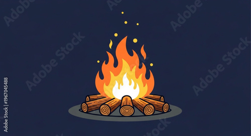 Warm campfire with glowing embers and bright flames.