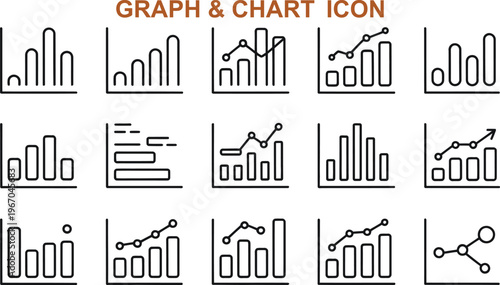 Various graph and chart icons in black lines on white background