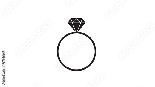 Ring engagement with diamond stone, symbol of love, wedding, commitment, and luxury with a sleek black outline.