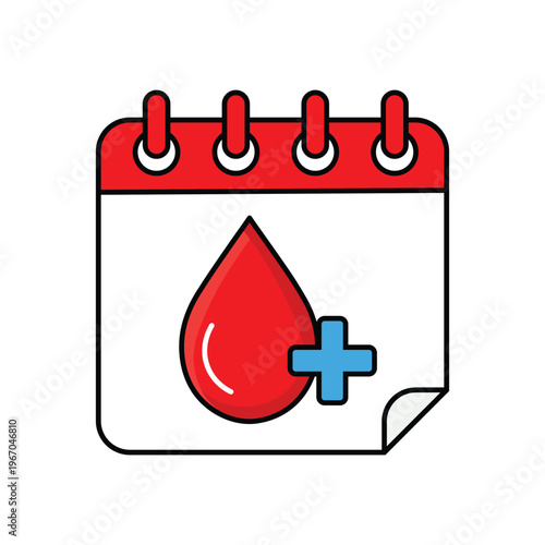 World blood donor day blood donation calendar icon with red drop and blue cross