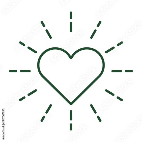 Minimal Heart with Radiating Lines Icon – Flat Love, Care and Positivity Symbol Vector Illustration 