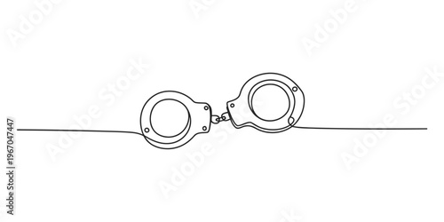 Continuous line drawing of handcuffs on a rope cuffs police law enforcement crime arrest restraint