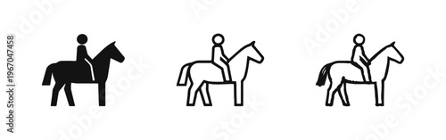 Bild auf Leinwand Horse Riding Icons Set: Solid, Outline, and Hand-Drawn Styles of Rider on Horse