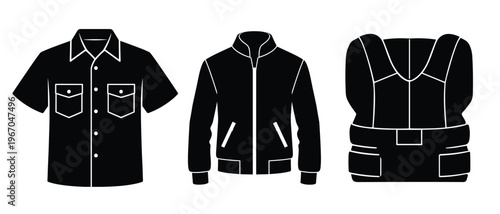 Set of casual clothing icons shirt jacket and vest
