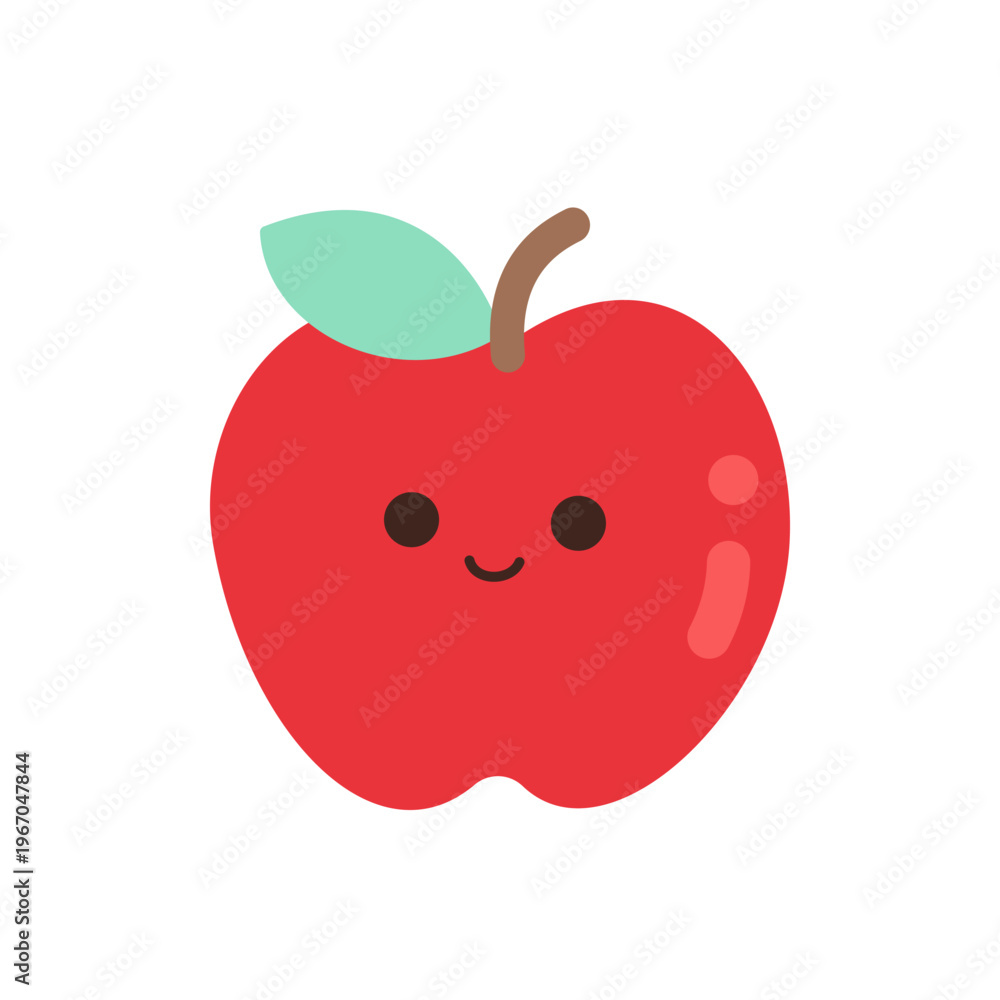 Fototapeta premium Cute kawaii red apple fruit character with happy smiling face flat vector