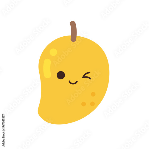 Cute kawaii yellow mango fruit character with winking face flat vector