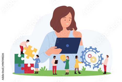 Vector image depicting soft skills development, focusing on teamwork and communication. Suitable for education and personal growth themes.