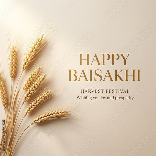 Premium Vaisakhi Greeting Card Design with Wheat Ears on Beige Background