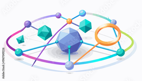 series of interconnected 3D vector geometric shapes forming a harmonious network vector illustration