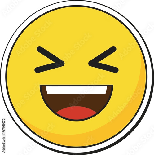 A highly amused emoji face with closed eyes and wide open mouth expresses overwhelming joy.