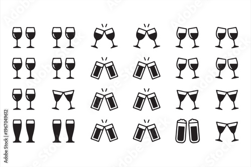 Celebration Drink Icons with Clinking Wine Beer and Cocktails
