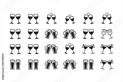 Wine Beer and Cocktail Icon Set for Party and Nightlife Design