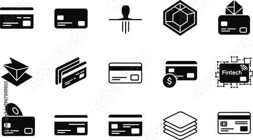 Black glyph icons set financial security identification and digital access