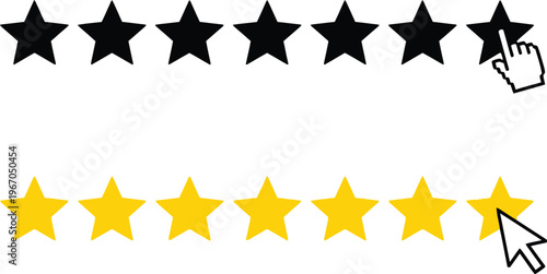 Rating system showing cursor interaction with seven black and seven yellow five-pointed.