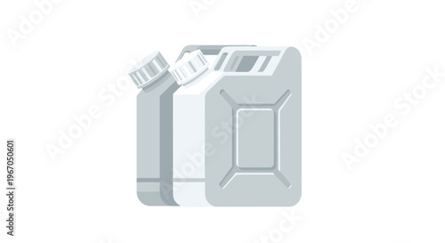 Two light grey jerry cans with white screw caps are depicted slightly offset from each other on a clean white background.