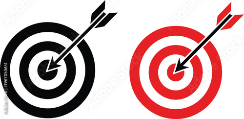 Two distinct target symbols, one red and one black, show arrows hitting the bullseye.