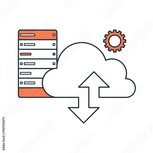 Cloud Computing Server with Sync Arrows and Gear