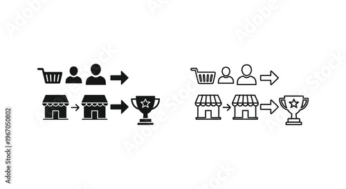a flowchart showing the process of shopping and winning a trophy Vector