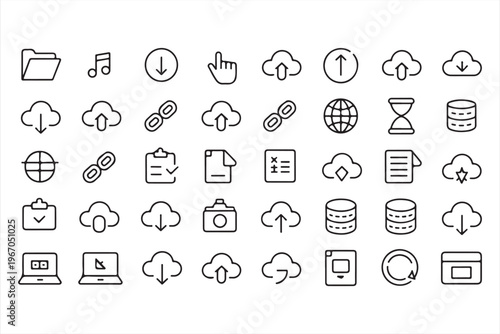 Digital Storage Icon Set for Cloud Backup and File Transfer