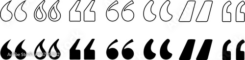 Quote mark. Quotation icon set. Speech marks symbol. Inverted commas sign. Transparent png and vector illustration.