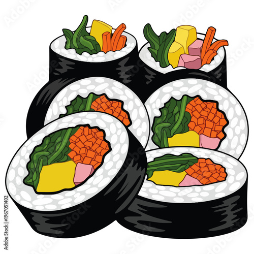 assorted maki sushi roll flat vector illustration