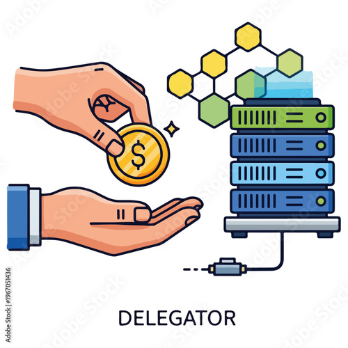 blockchain fintech investment delegator flat vector illustration