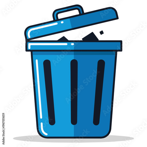 blue open trash bin flat vector illustration template