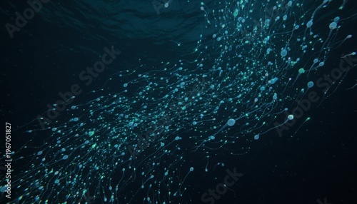 Microscopic Sperm Cells Swimming in Dark Fluid Detailed Microscopic View Biological Concept Underwater Aesthetic Macro Photography