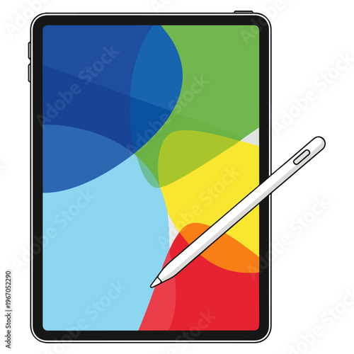 tablet with stylus flat design digital drawing vector illustration