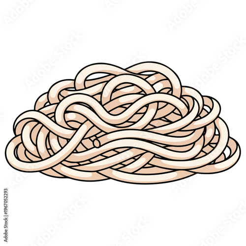 Tangled Udon Noodle Pile Flat Vector Illustration