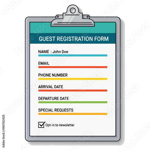 Colorful Flat Design Guest Registration Form Clipboard Template