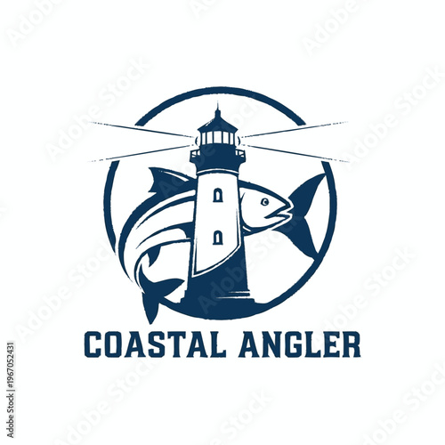 Coastal Angler Lighthouse and Fish Emblem.