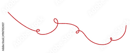 Red string with minimal doodle style. Simple illustration for crochet theme on white background.