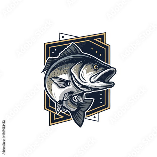 Detailed Illustration of a Bass Fish Leaping Out of Water.