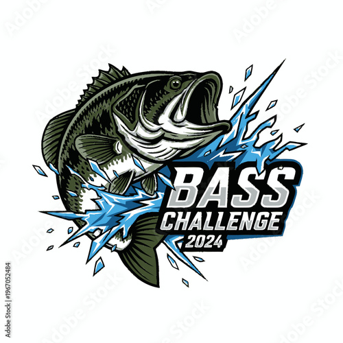Dynamic Bass Fish Leaping Out of Water for Fishing Tournament.